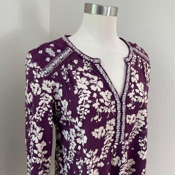 Lucky Brand Womens Medium Floral Embroidered Tunic Top Long Sleeve V Neck Boho - Picture 2 of 11